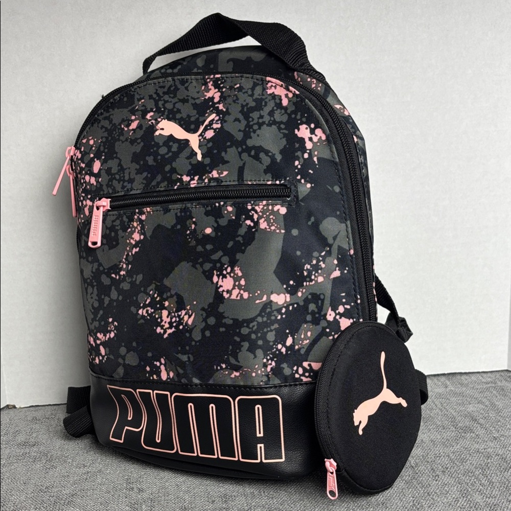 Puma Black Pink Splatter NWOT Small Backpack with Case